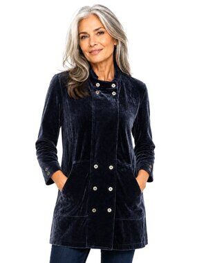 Sonia Rykiel Paris Slate Blue Velour Double Breasted Cardigan